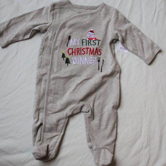 BOYS - sz 0-3M Little Wonders My 1st CHRISTMAS Infant Footed one piece Pajamas - Picture 2 of 4